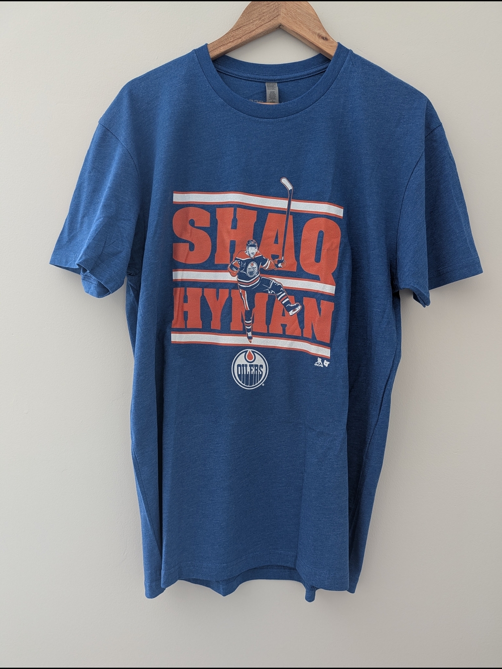 Zach Hyman Edmonton Oilers NHL Graphic Tee Mens Large Blue Hockey Shirt